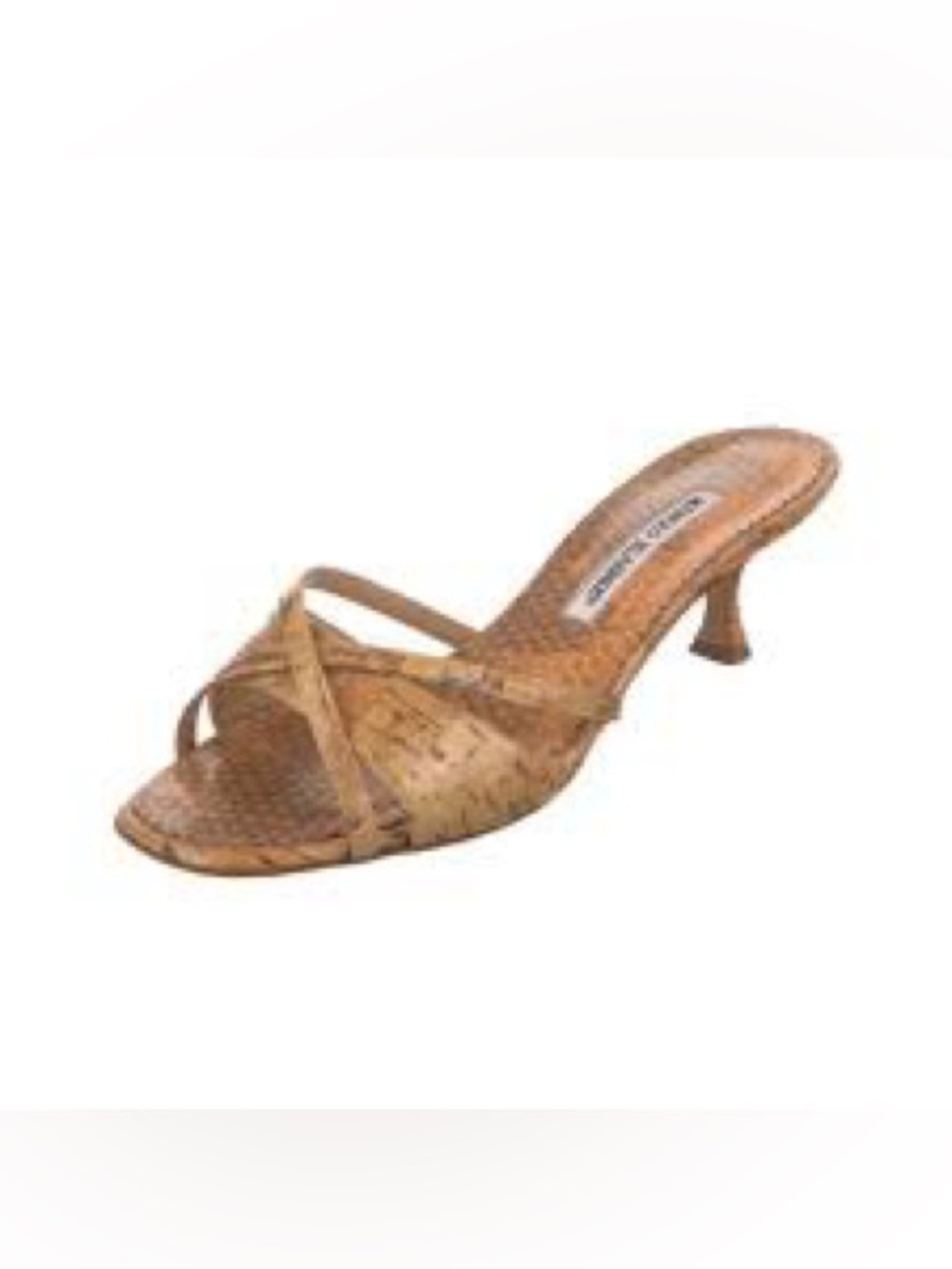 Manolo Blahnik Brown Woven Strappy Kitten Heel Sandals size 8 or 38.5